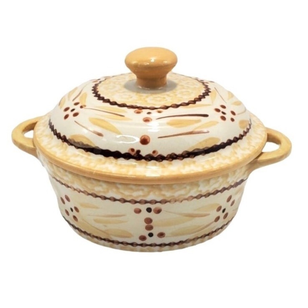 Temptations Old‎ World Yellow Mini Individual Covered Casserole 10 oz Vintage 4